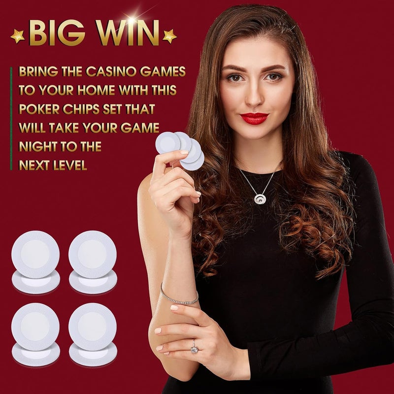 Leitee 500 Pcs White Plastic Poker Chips Bulk 1.5 Inch Mini Bingo Chips Tokens Markers Blank Casino Counting Discs Learning Math Counters for Adults Interlocking Game Counting Reward Card - Image 5